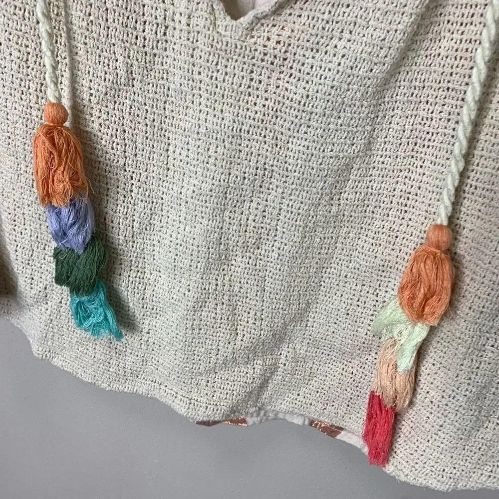 ZARA TRAFALUC COLLECTION BOHO COTTON MESH TASSEL CROCHET BLOUSE TOP SIZE SMALL (